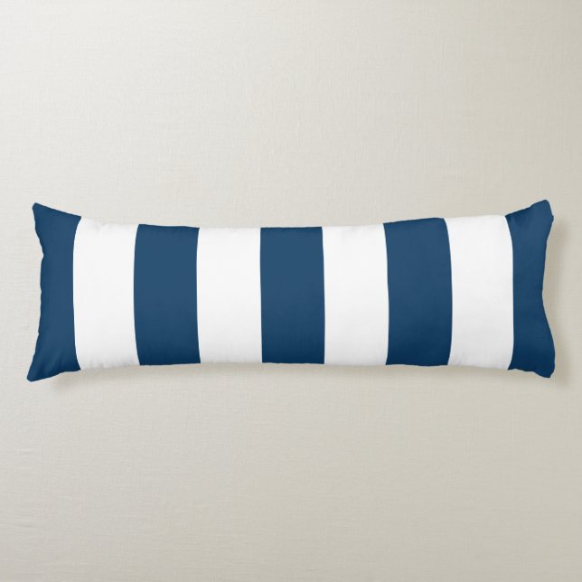 Navy Blue Stripes, White Stripes, Striped Pattern Body Pillow (Front)
