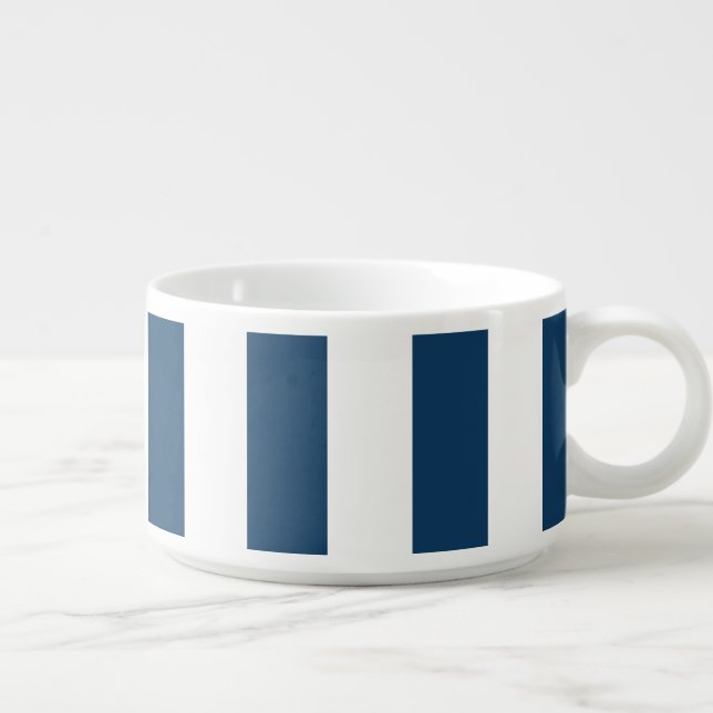 Navy Blue Stripes, White Stripes, Striped Pattern Bowl (Left)
