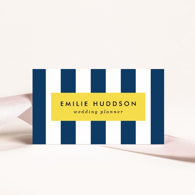 Navy Blue Stripes, White Stripes, Striped Pattern Business Card (Creator Uploaded)