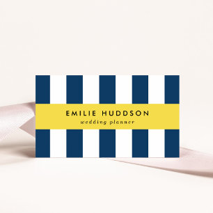 Navy Blue Stripes, White Stripes, Striped Pattern Business Card