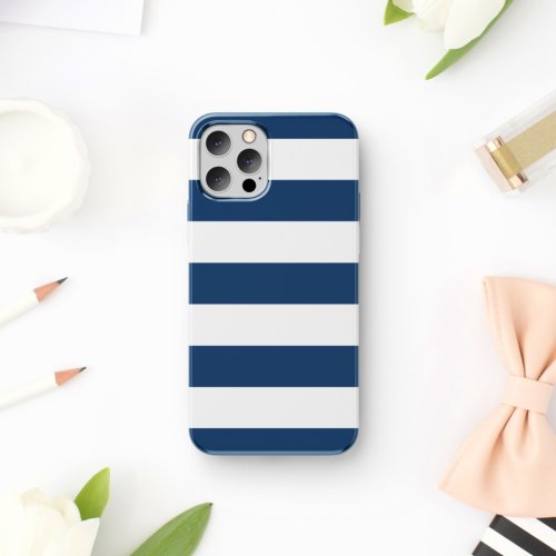 Navy Blue Stripes White Stripes Striped Pattern iPhone 11 Case