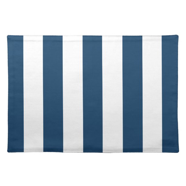 Navy Blue Stripes, White Stripes, Striped Pattern Cloth Placemat (Front)