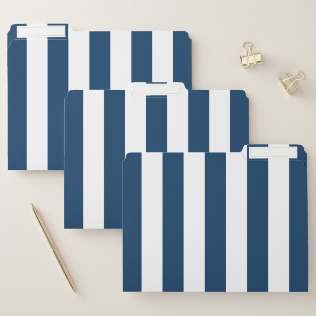 Navy Blue Stripes, White Stripes, Striped Pattern File Folder (Set)