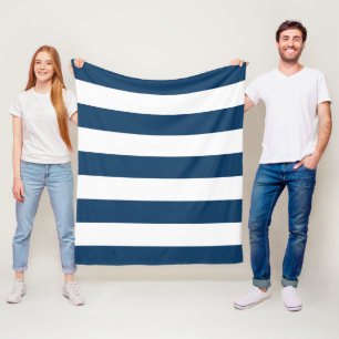 Navy Blue Stripes, White Stripes, Striped Pattern Fleece Blanket