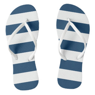 Navy Blue Stripes, White Stripes, Striped Pattern Flip Flops
