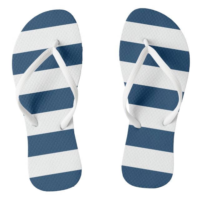 Navy Blue Stripes, White Stripes, Striped Pattern Flip Flops (Footbed)