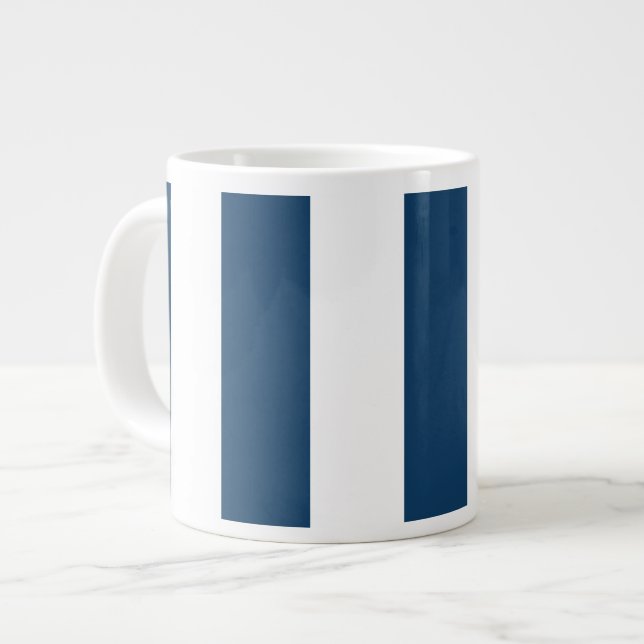 Navy Blue Stripes, White Stripes, Striped Pattern Giant Coffee Mug (Front Left)