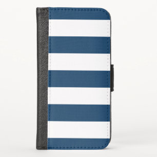 Navy Blue Stripes, White Stripes, Striped Pattern iPhone X Wallet Case