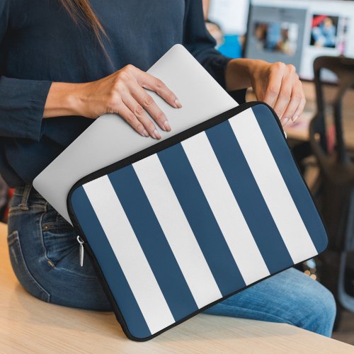 Navy Blue Stripes White Stripes Striped Pattern Laptop Sleeve