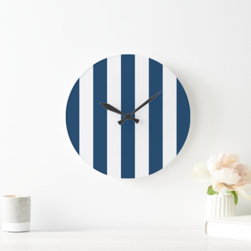 Navy Blue Stripes White Stripes Striped Pattern Large Clock