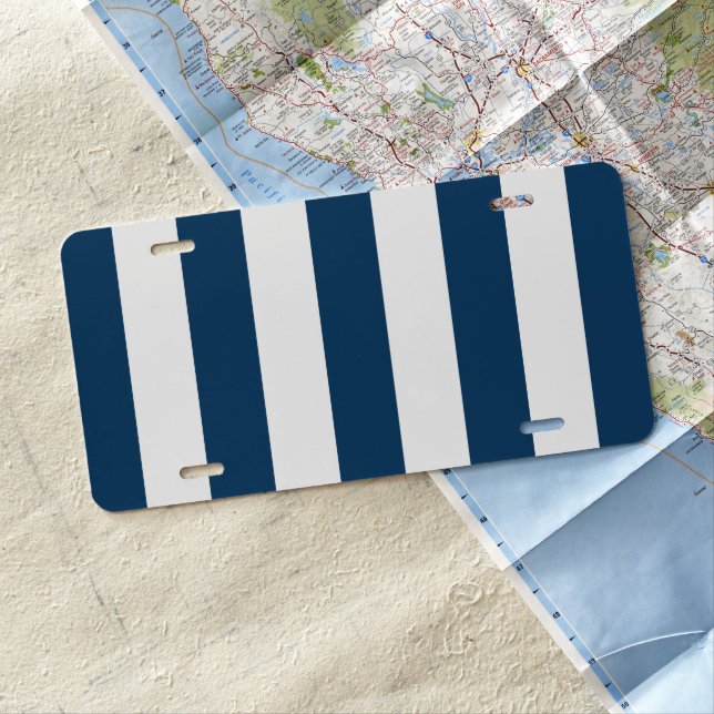 Navy Blue Stripes, White Stripes, Striped Pattern License Plate (In Situ)
