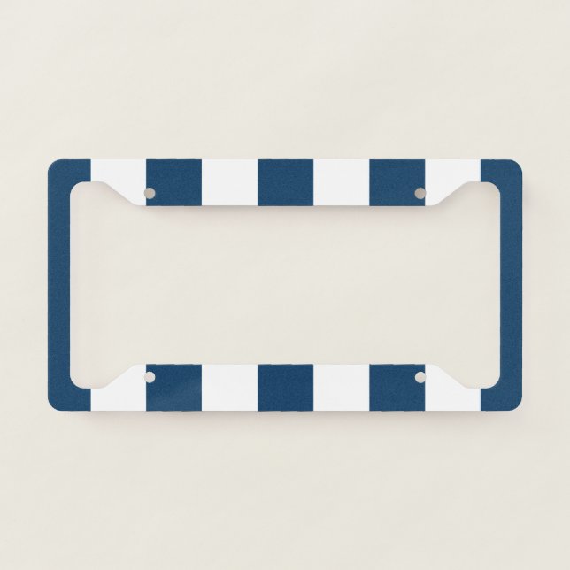 Navy Blue Stripes, White Stripes, Striped Pattern License Plate Frame (Front)