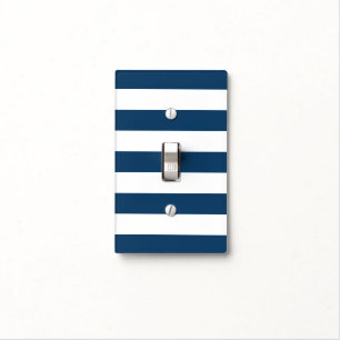 Navy Blue Stripes, White Stripes, Striped Pattern Light Switch Cover