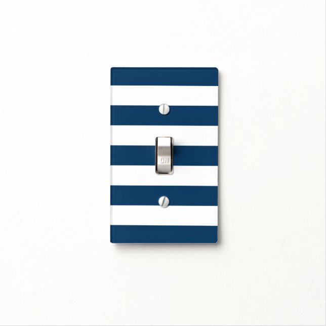 Navy Blue Stripes, White Stripes, Striped Pattern Light Switch Cover (In Situ)