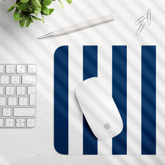 Navy Blue Stripes, White Stripes, Striped Pattern Mouse Pad