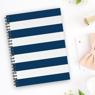 Navy Blue Stripes, White Stripes, Striped Pattern Notebook