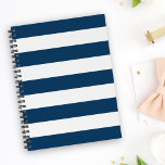 Navy Blue Stripes, White Stripes, Striped Pattern Notebook at Zazzle
