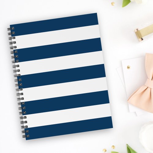 Navy Blue Stripes White Stripes Striped Pattern Notebook