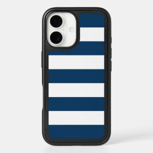 Navy Blue Stripes, White Stripes, Striped Pattern iPhone 16 Case
