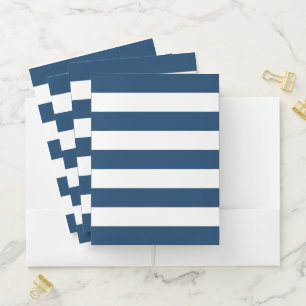 Navy Blue Stripes, White Stripes, Striped Pattern Pocket Folder