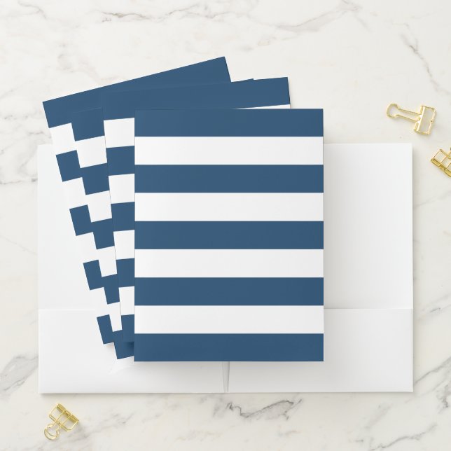 Navy Blue Stripes, White Stripes, Striped Pattern Pocket Folder (In Situ)