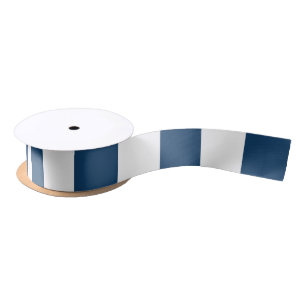 Navy Blue Stripes, White Stripes, Striped Pattern Satin Ribbon