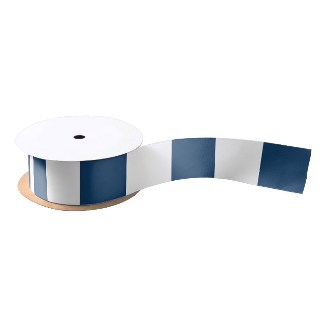 Navy Blue Stripes, White Stripes, Striped Pattern Satin Ribbon (Spool)