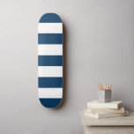 Navy Blue Stripes, White Stripes, Striped Pattern Skateboard
