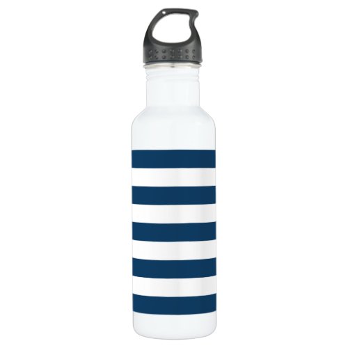 Navy Blue Stripes White Stripes Striped Pattern Stainless Steel Water Bottle