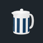 Navy Blue Stripes, White Stripes, Striped Pattern Teapot<br><div class="desc">Elegant,  stylish and sophisticated stripes in navy blue and white color. Modern and trendy gift,  perfect for the stripes lover in your life.</div>