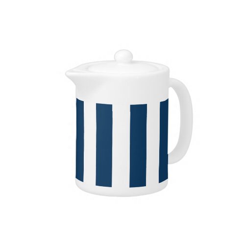 Navy Blue Stripes White Stripes Striped Pattern Teapot
