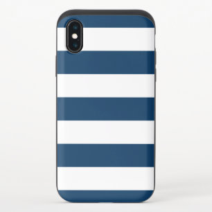 Navy Blue Stripes, White Stripes, Striped Pattern iPhone X Slider Case