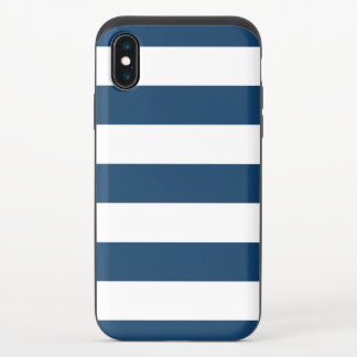 Navy Blue Stripes, White Stripes, Striped Pattern iPhone X Slider Case