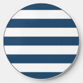 Navy Blue Stripes, White Stripes, Striped Pattern Wireless Charger (Front)