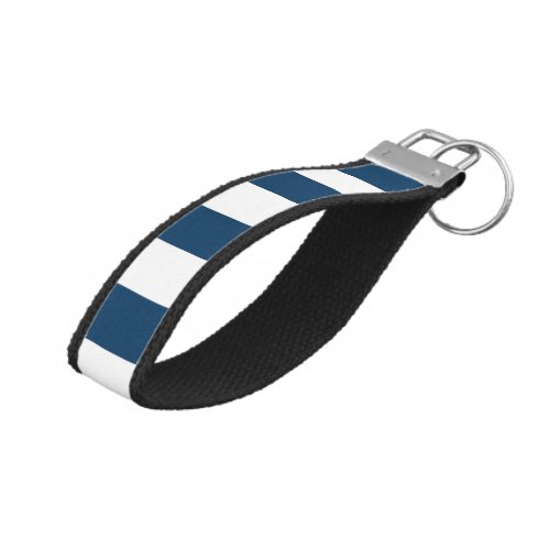 Navy Blue Stripes White Stripes Striped Pattern Wrist Keychain
