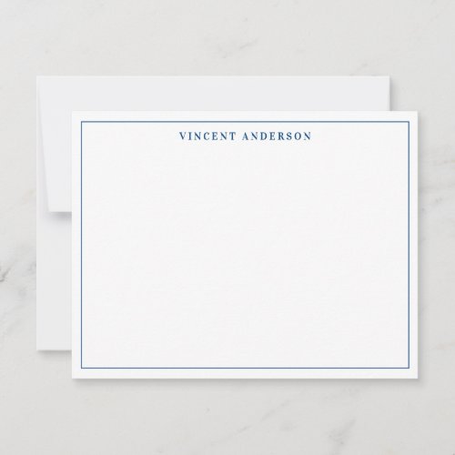 Navy Blue Stylish Classic Typography Thin Border Note Card