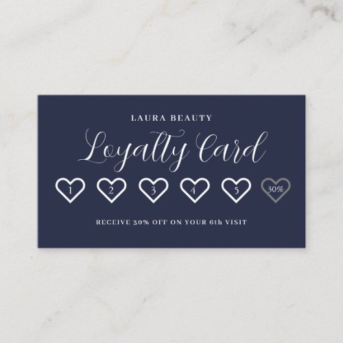 Navy Blue Stylish Minimal Heart Love Loyalty Card