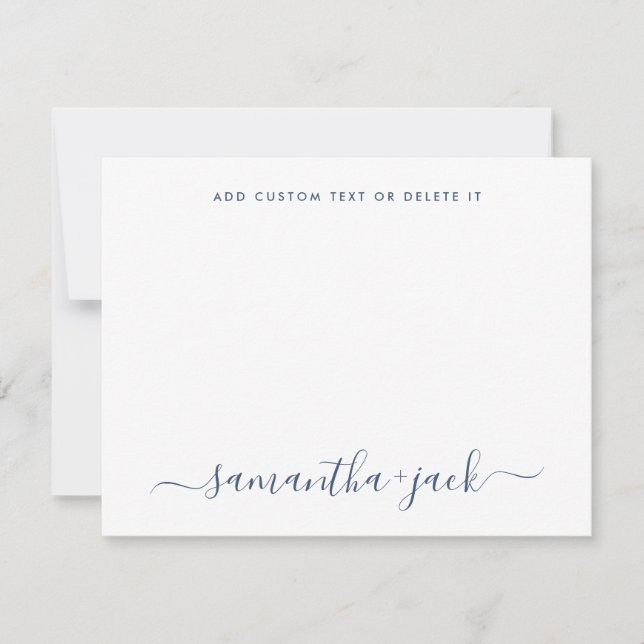 Navy Blue Stylish Script Elegant Minimalist Note Card (Front)
