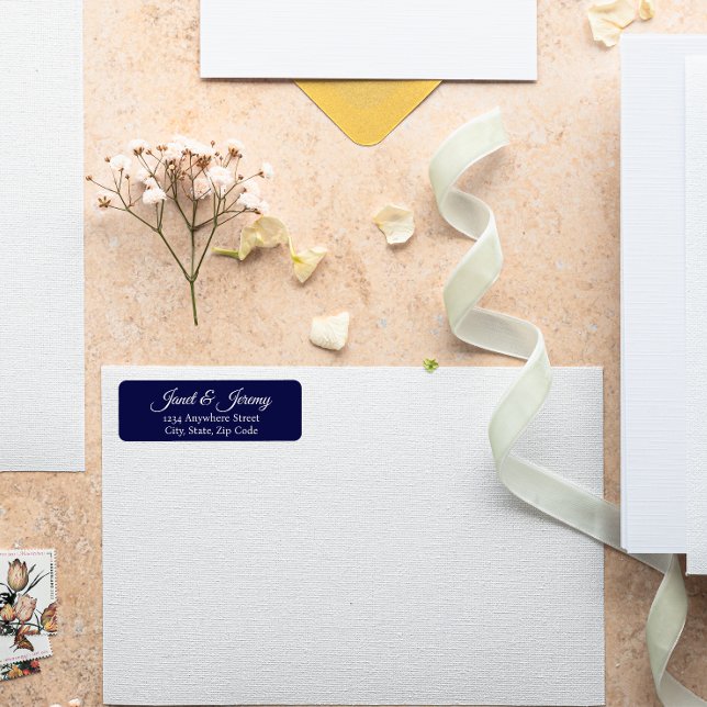 Navy Blue Stylized Name Wedding Address Label (In Situ Wedding)