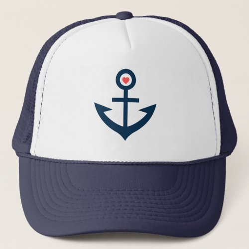 Navy Blue Stylized Nautical boat Anchor Trucker Hat