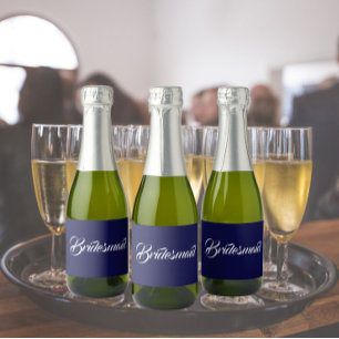 Navy Blue Stylized Script Wedding Bridesmaid Sparkling Wine Label