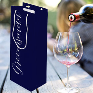 Navy Blue Stylized Script Wedding Groomsman Wine Gift Bag