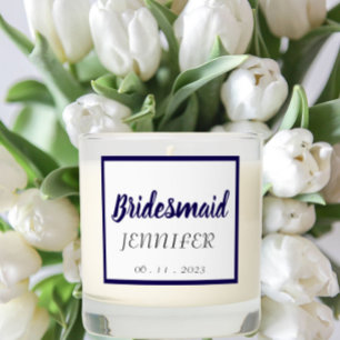 Navy Blue Stylized Wedding Bridesmaid Scented Candle