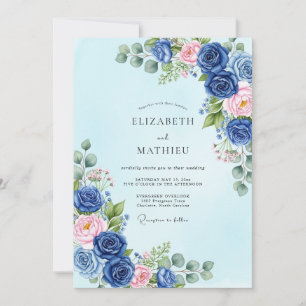 Navy Blue Sublime Botanical Spring Wedding Invitation