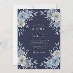 Navy Blue Sublime Winter Wedding Invitation