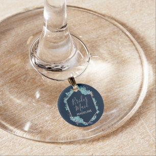 Navy Blue Succulents & Rose Gold Bridesmaid Wine Wine Charm