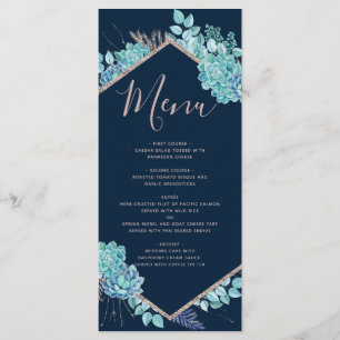 Navy Blue Succulents & Rose Gold Wedding Menu