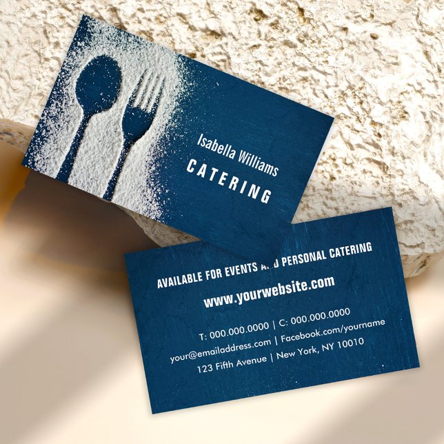 Navy Blue, Sugar Fork, Catering, Chef, Restaurant Business Card (Creator Uploaded)