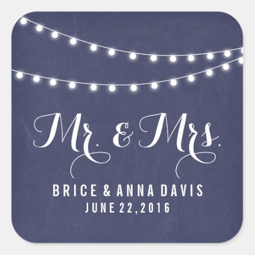 Navy Blue Summer String Light Wedding Stickers