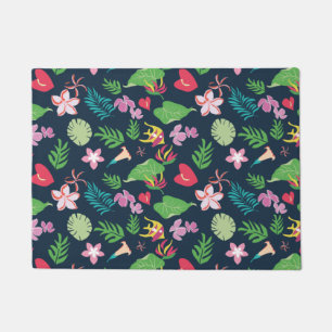 Navy Blue Summer Tropical Botanical Flowers Doormat